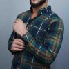 Green & Blue Casual Button Down Check Shirt - Image 2