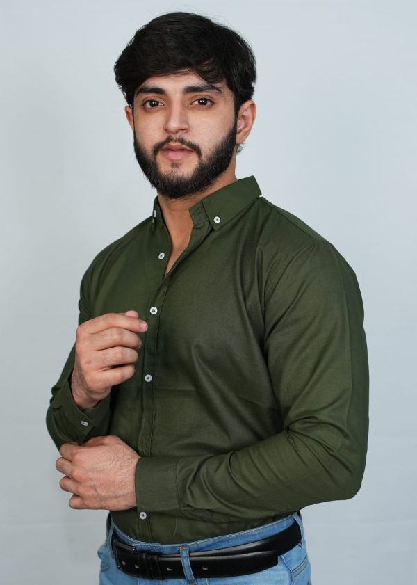 Olive Green Casual Button Down Shirt