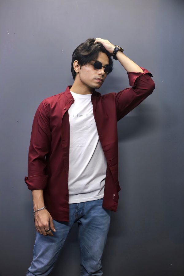 Maroon Sherwani Style Casual Shirts